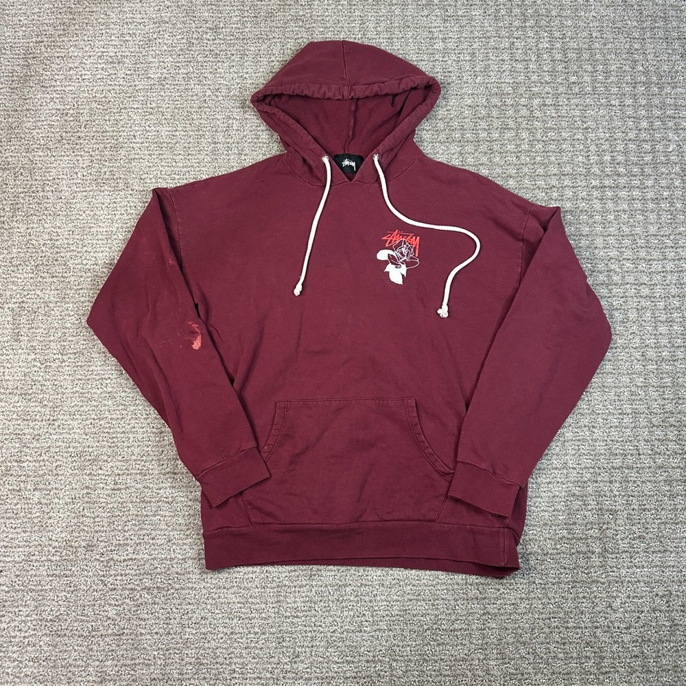 Stussy Rose Graphic Hoodie Maroon Burgundy Women's Medium Made in USA Streetwear